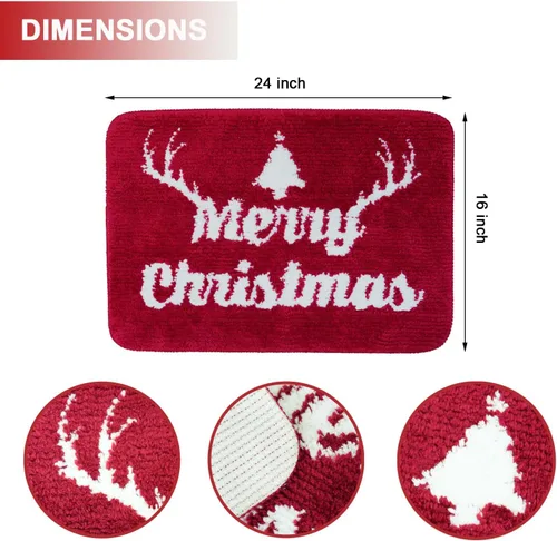 Miniatura 2 de Decoraciones de Feliz Navidad, alfombras de baño rojas, bonita decoración navideña, tapetes de baño para baño, parte trasera antideslizante, lavable