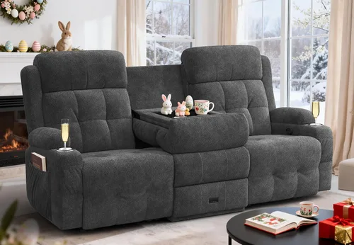 Miniatura 21 de Sofá reclinable biplaza, asiento de cine en casa de 4 plazas, sofá reclinable con USB, consola central, sillón reclinable de pared para caravana