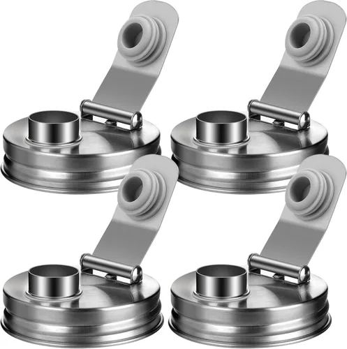 Miniatura 13 de Palksky Tapas para Beber de Frascos Mason, Accesorios de Tapa para Sorber de Frascos Mason de Boca Ancha de Acero Inoxidable, Tapa Abatible