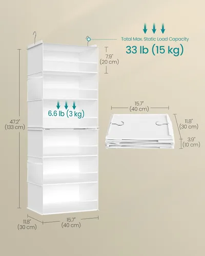 Miniatura 2 de SONGMICS Organizador colgante de armario, estante de almacenamiento de tela de 6 niveles, estante colgante de armario separable con bolsillos Blanco