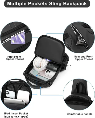Miniatura 13 de Mochila cruzada pequeña negra para hombre y mujer, H-Negro, S, Moda