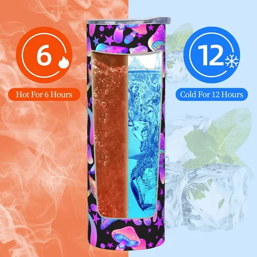 Miniatura 7 de Siiuuol Taza Mágica de Setas Arcoíris con Tapa y Popote - Regalos Para Mujeres y Hombres, 20 Oz, Taza de Café Aislada de Acero Inoxidable