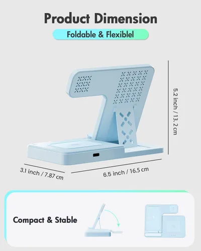 Miniatura 4 de Estación de carga inalámbrica del soporte del cargador: Soporte de cargador 3 en 1, múltiples dispositivos para Apple - iPhone 17 16e 16 15 14 Pro