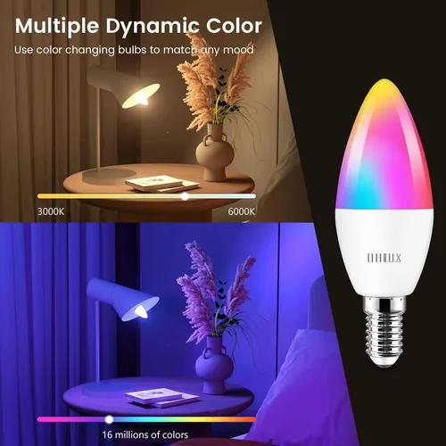 Miniatura 3 de OHLUX E12 Led Bulb, Smart Candelabra Led Light Bulbs 5W 40 Watt Equivalent, Color Changing Light Bulb RGB Compatible with Alexa Google Home, Candle