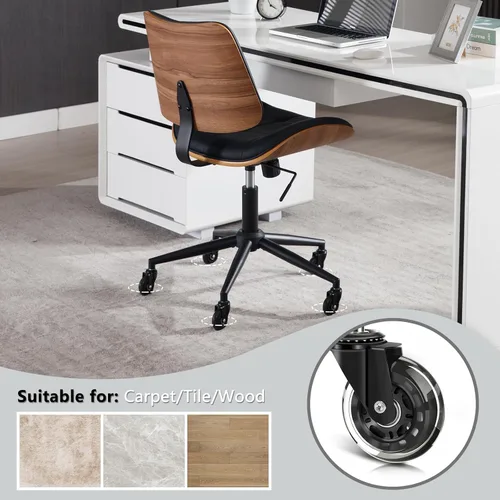 Miniatura 3 de Silla de escritorio de oficina en casa con ruedas, silla de oficina sin brazos de altura ajustable, piel sintética, respaldo medio, silla de Negro