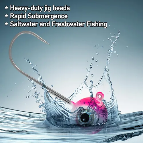 Miniatura 5 de Alownder - Juego de 20 cabezas de pesca con ojos holográficos 3D, cabezas de plantilla redondas, jigs de agua salada y dulce Walleye jigs Live Bait