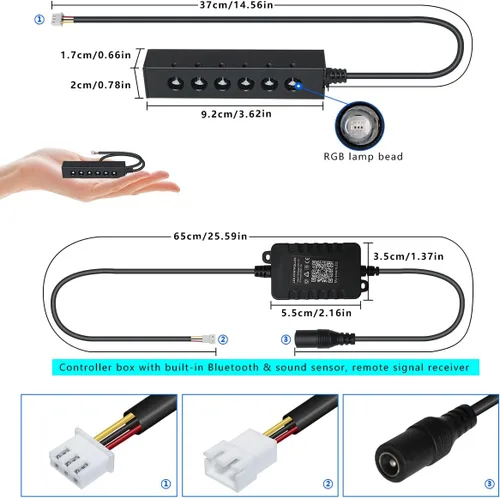 Miniatura 4 de AKEPO - Kit de luz de fibra óptica RGB de 3.2 W, 6 orificios, controlado a través de aplicación, para el hogar y el automóvil, 13.1 pies, 360
