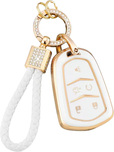 Miniatura 17 de PIFOOG Cubierta de llavero de TPU Llavero Bling Blanco Borde Oro Grande