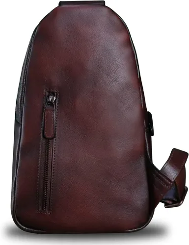 Miniatura 3 de LRTO Bolso de cuero genuino para hombres y mujeres, estilo vintage, de cuero auténtico, bandolera de hombro, bolso cruzado en el pecho, Café, Único