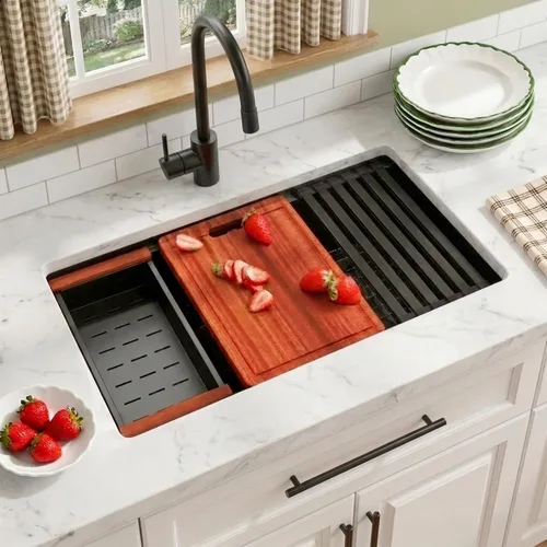 Miniatura 5 de Fregadero de Cocina de Doble Tazón 30" X 18", Fregadero de Cocina Negro de Montaje Inferior, Fregaderos Dobles de Montaje Inferior de Acero Acero