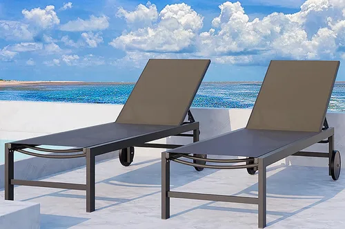 QAQA - Juego de 2 tumbonas de patio, sillas de salón para exteriores con 5 posiciones ajustables y ruedas, silla reclinable para todo tipo de clima,