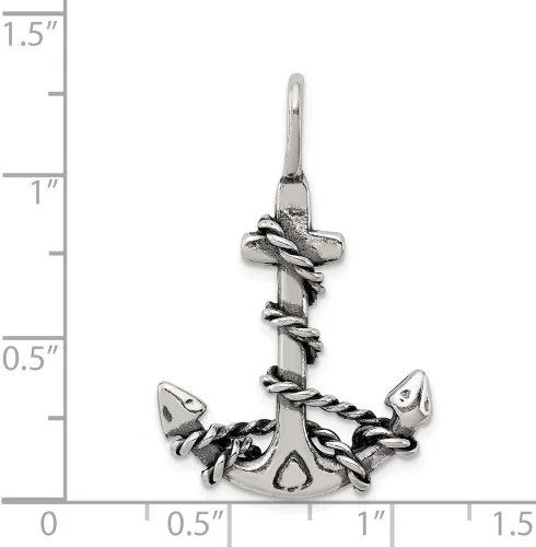 Miniatura 2 de Colgante de plata de ley 925 maciza para hombre, 3D vintage, ancla y cuerda, 1.299 in x 0.866 in, Metal