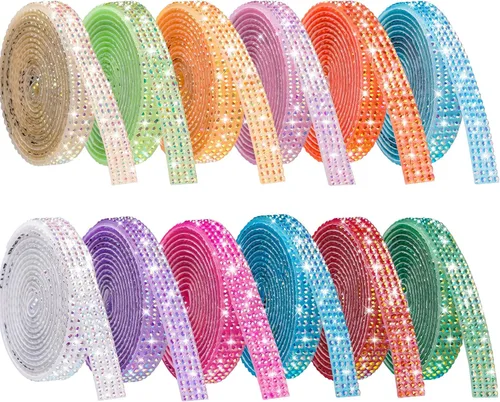 Miniatura 10 de NiArt Cinta autoadhesiva de diamantes de imitación de cristal, 12 rollos de 0.35 in de ancho, total de 12 yardas, multifuncional, DIY decorativa, 12