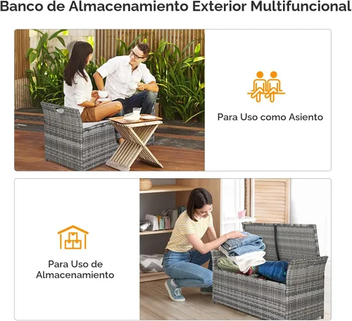 Miniatura 4 de VINGLI Caja de mimbre para exteriores de 40 galones con cojín, caja de almacenamiento de mimbre para patio, jardín, balcón, porche, piscina, patio
