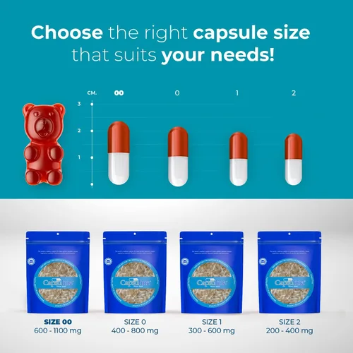 Miniatura 3 de Capsuline Tamaño 00 – Cápsulas de gelatina vacías transparentes – Cápsulas vacías de gel – Relleno de cápsula de píldora bovina pura – Cápsulas