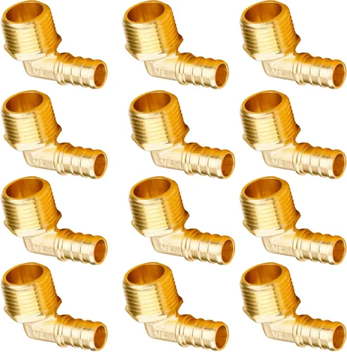 WHK Paquete de 12 adaptadores de codo PEX de 1/2 pulgada de 1/2 pulgada Pex a macho NPT roscados de 90 grados para conectar tubería Pex B (latón sin