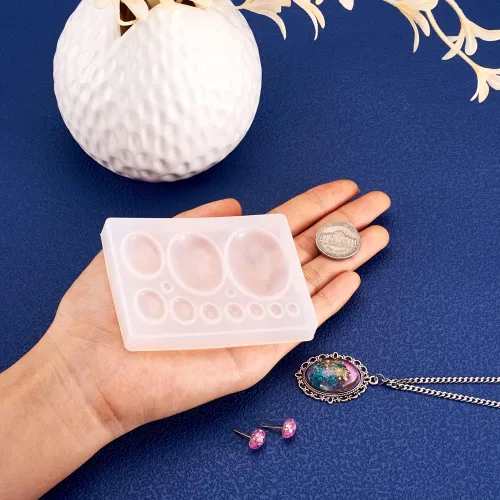Miniatura 4 de Craftdady Molde de silicona con gemas de cabujón de 10 cavidades, molde de fundición de resina ovalada para resina epoxi UV, bricolaje