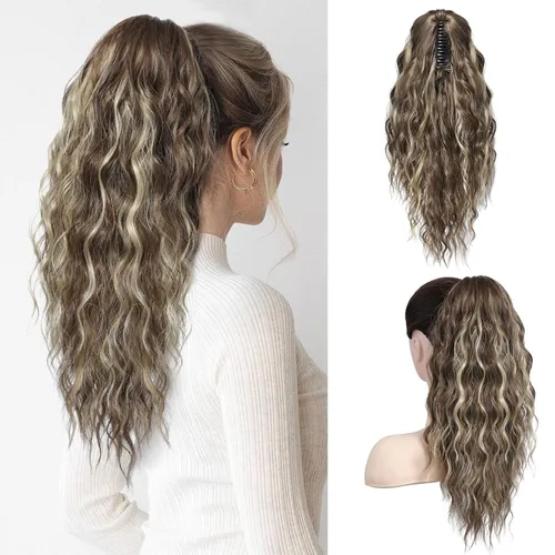 Miniatura 33 de SEIKEA 10" Extensión de Cola de Caballo Corta con Destacado de Garra, PT001 Ella Cabello Ondulado y Rizado Grueso, Clip de Mandíbula