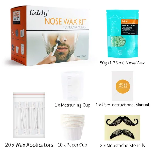Miniatura 6 de Depilación de nariz - Kit de cera para hombres y mujeres con 1.76 oz, 20 aplicadores, 10 cápsulas, 1 taza medidora, 8 plantillas de bigote