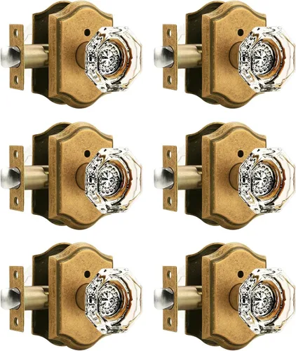 Miniatura 40 de Gobrico Paquete de 3 pomos de puerta de cristal transparente, manijas de puerta de cama/baño, función de privacidad, perilla interior de vidrio