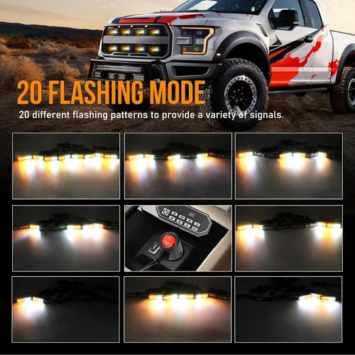 Miniatura 3 de Luces estroboscópicas de rejilla LED con interruptor de 9 teclas, 20 modos de parpadeo, montaje en superficie, barra de luz de emergencia mini de 12
