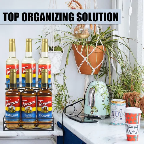 Miniatura 3 de Estante para jarabe de café MCSAPIL (capacidad para 6 botellas), organizador para barra de café y cocina, pequeño estante de vino para bar, familia