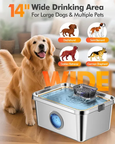 Miniatura 4 de Fuente de agua para perros de 12 litros, fuente de agua de acero inoxidable para perros grandes, gatos, hogar múltiple, fuente silenciosa