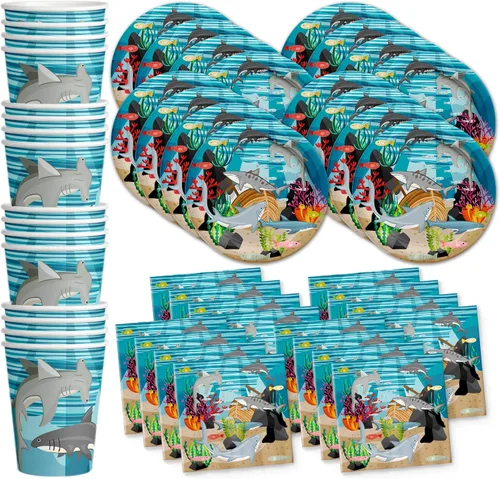 Miniatura 19 de Juego para fiesta de cumpleaños de dinosaurio T-rex rugiendo, equipo de abundantes suministros platos, servilletas, vasos de Vajilla para 16