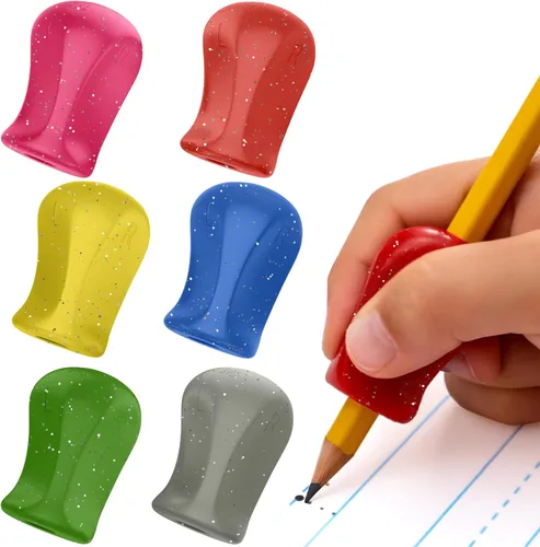 The Pencil Grip Agarres de Lápiz con Purpurina 6 Piezas, Agarres de Lápiz para Escritura de Niños, Agarre Ergonómico de Bolígrafo para Diestros y