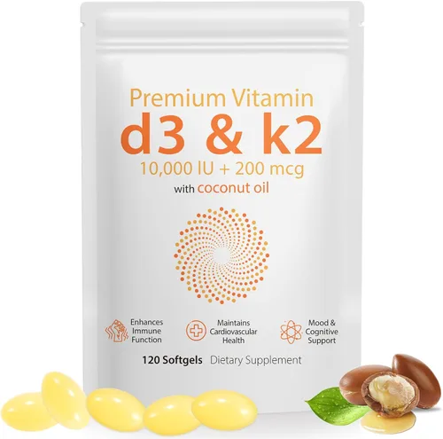 Miniatura 9 de Vitamina D3 K2 de 10000 UI – 240 cápsulas blandas de aceite de coco virgen, suplemento complejo de vitamina D y K 2 en 1, cápsulas blandas de apoyo
