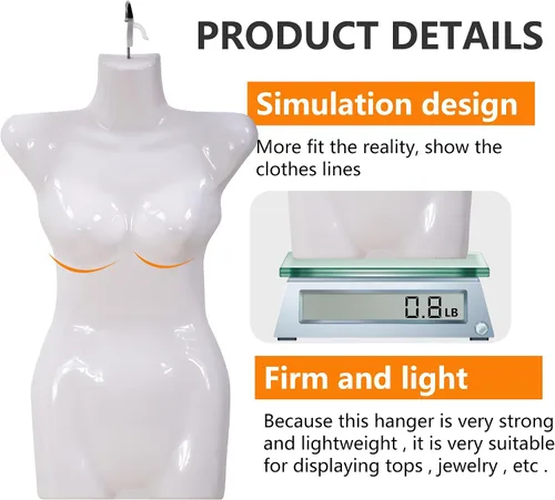 Miniatura 5 de Maniquí de costura de polipropileno (PP), maniquí de costura para torso, maniquí de costura para colgar, maniquí de ropa, con gancho de metal Blanco