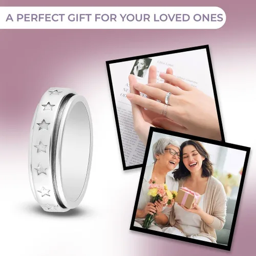 Miniatura 6 de Shop LC - Anillo giratorio de plata de ley 925, diseño de lunas y estrellas, anillo antiansiedad para mujeres y hombres, chapado en platino, joyería