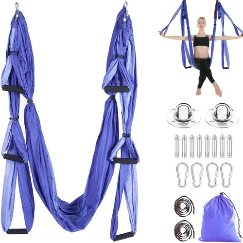 Miniatura 11 de Kit de hamaca de yoga para trapecio aéreo, ultra fuerte, antigravedad para yoga, volador, juego de herramientas de columpio de inversión Verde