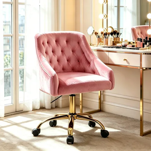 Miniatura 11 de MOJAY Criss Cross Chair, Vanity Chair, Pretty Fancy Desk Chair, Cross Legged Office Chair for Girls, 360°Swivel Height Adjustable Reception Chair