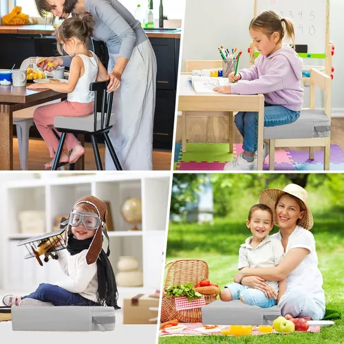 Miniatura 6 de Asiento elevador para niños pequeños para silla de cocina, mesa de comedor, lavable, grueso, resistente, silla elevadora portátil para niños Gris