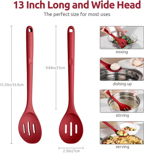 Miniatura 2 de Cuchara ranurada resistente al calor de 600ºF: U-Taste - Cuchara de cocina sólida de cocina de 13.3 pulgadas, utensilio de goma antiadherente de (4)