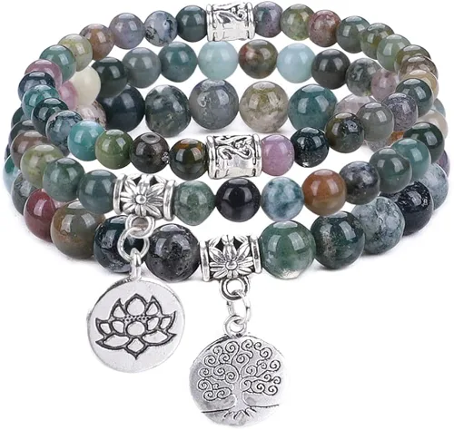 UEUC 7 - Brazalete curativo de 7 chakras de hematita para mujer, juego de brazalete difusor con dije de flor de loto para yoga o reiki, brazalete