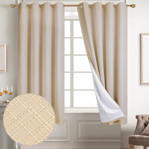 Miniatura 100 de Diraysid Cortinas 100% opacas de lino beige para dormitorio, con ojales, aislamiento térmico, cortinas de oscurecimiento de habitación