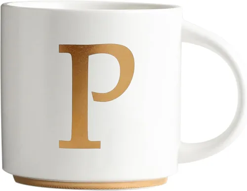 Miniatura 25 de COLLECTIVE HOME - Tazas de cerámica con monograma, tazas de café con inicial dorada de 15 onzas, elegantes tazas de té del alfabeto, elegante taza p
