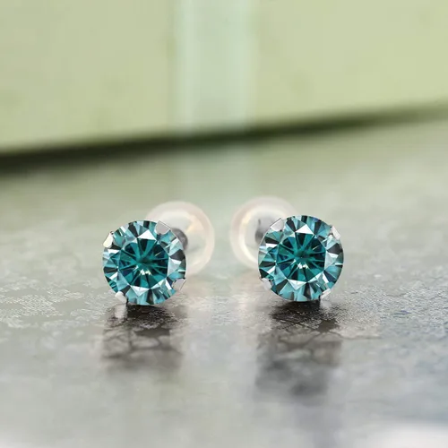 Miniatura 3 de Gem Stone King Aretes de moissanita azul de oro blanco de 14 quilates 2.00 Cttw Redondos de 0.256 in Aretes redondos de oro blanco