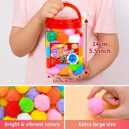 Miniatura 2 de Iooleem Pompones Grandes, 1.5 pulgadas (4cm), 90 piezas Pompones Azules, Tamaño Grande, Pompones para Artes y Manualidades, Bolas de Pompones
