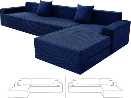 Miniatura 19 de ZNSAYOTX Fundas para sofá modular, fundas elásticas de jacquard con parte inferior elástica para sofá modular en forma de L, 2 protectores de sofá