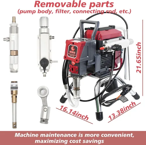 Miniatura 5 de Kit de pulverizador de pintura sin aire 925, máquina de pintura sin aire de alta eficiencia con extensión de 19.68", puntas 515, 517, 519