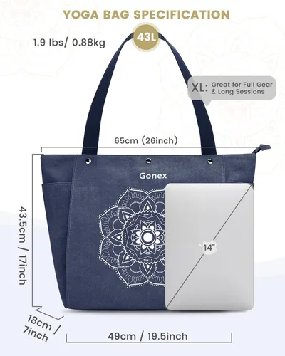 Miniatura 5 de Gonex Bolsa para Esterilla de Yoga, Bolsa de Gimnasio Tipo Tote con Múltiples Bolsillos para Mujeres y Hombres, Portaesterillas de Yoga de Lona