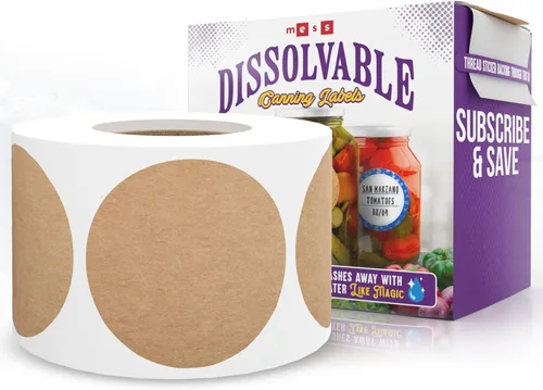 Miniatura 10 de Etiquetas de conservación solubles de MESS, 1.27 cm de diámetro, paquete de 200 – Adhesivos removibles de papel kraft para tarros de mermelada