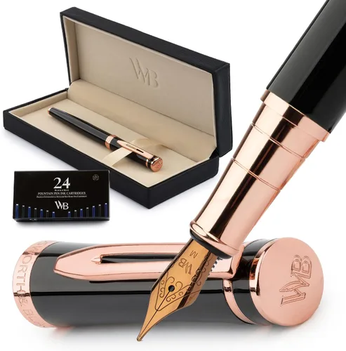 Miniatura 23 de Conjunto de pluma estilográfica Wordsworth & Black, plumín extra fino dorado de 18 quilates, incluye 24 cartuchos de tinta, convertidor de repuesto