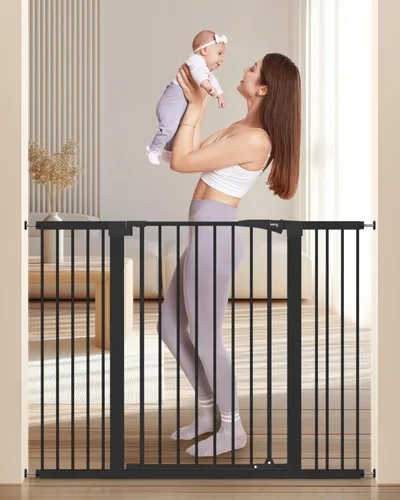 Miniatura 11 de keny Puerta de bebé de 29.7 a 46 pulgadas para escaleras, puertas de perro con cierre automático para puertas, montada a presión, sin perforación