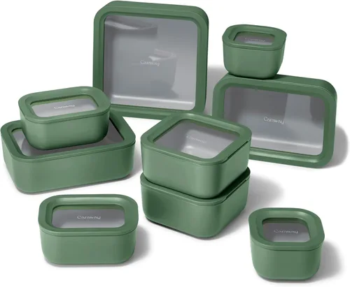 Miniatura 11 de Caraway - Juego de 3 recipientes de vidrio, almacenamiento de alimentos, 10/6.6 /4.4 tazas, revestimiento de cerámica, no tóxico, antiadherente