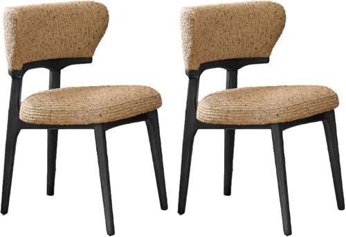 Miniatura 17 de Sillas de comedor retro, juego de sillas de comedor de madera, silla de cocina tapizada, silla de tocador de recepción, asiento sin brazos con Negro