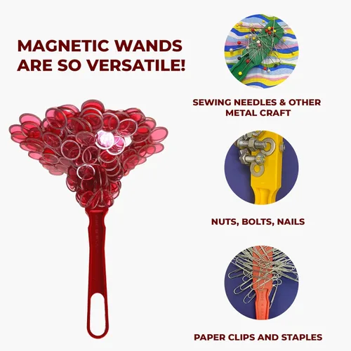 Miniatura 3 de MR CHIPS Varita magnética de bingo mejorada hecha en Estados Unidos y 200 piezas de chips de plástico rojo de ¾ pulgadas con anillos de metal, apoya